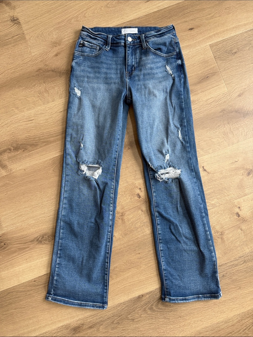 KanCan Essentials Women's Distressed Blue Straight-Leg Jeans
